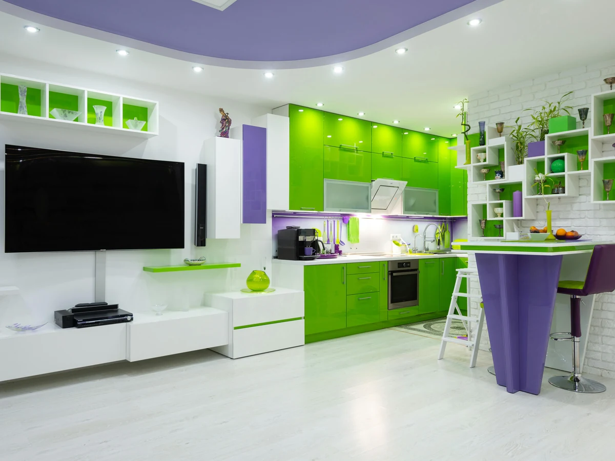 Bold colour kitchen cabinet painting by Richmond Decorators