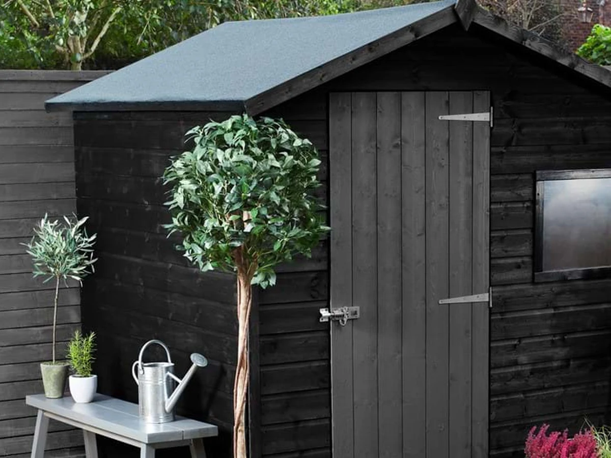 Shed painting Richmond — black painted garden shed by Richmond Decorators